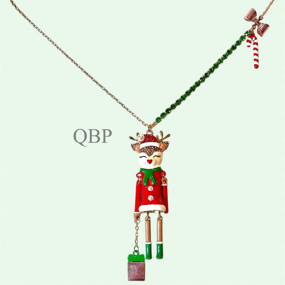 Betsey Johnson Reindeer Necklace – Vintage Style Christmas Jewelry, Pearls